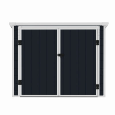 Casuta / magazie de gradina premium, panel plastic si ranforsare metal, MESTERINO Colin-A, Gri/Bej, dimensiuni 199x90x149 cm, usi cu balama, baza metalica