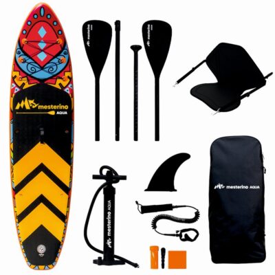 Set placa gonflabila Stand Up Paddle Mesterino Aqua SUP083, 320x81x15cm, geantă de transport, vasla, pompa, scaun, lesa, kit de reparatii, design Tribal - Articole sportive
