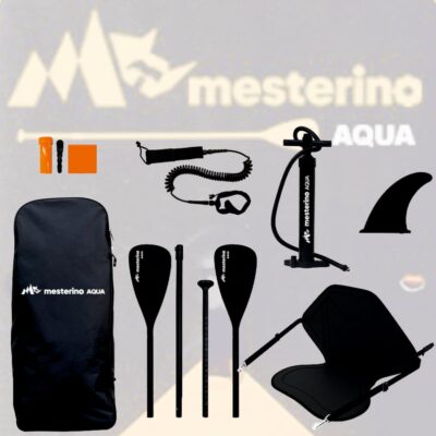 Set placa gonflabila Stand Up Paddle Mesterino Aqua SUP083, 320x81x15cm, geantă de transport, vasla, pompa, scaun, lesa, kit de reparatii, design Tribal - Articole sportive
