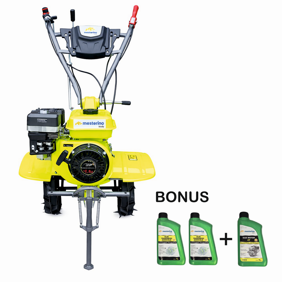 Motocultor pe benzina MESTERINO TOOLS BJXT1000G-212, 212 cmc, 8.5 cai putere, trasmisie pe pinioane, viteze 2 inainte si 1 inapoi, latime de lucru 95 cm, adancime de lucru 15-30 cm - Motocultoare si Cultivatoare