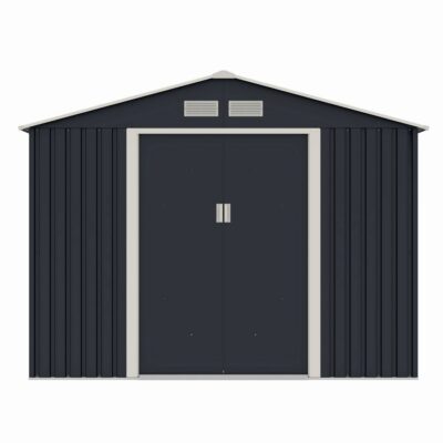 Casuta / magazie de gradina metalica MESTERINO S1001-D gri/bej 261x241x198 cm, usi culisante, baza metalica CADOU - Mobilier de gradina