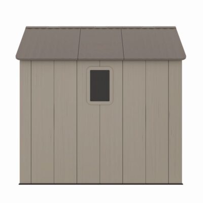 Casuta / magazie de gradina din polietilena HDPE MESTERINO Plato-B, usi si acoperis maro, pereti gri antracit, 250x246x242 cm, cu podea din plastic HDPE, cinci carlige si doua polite CADOU - SimpleTools