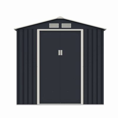 Casuta / magazie de gradina metalica MESTERINO Archer-Plus-C-3, gri/bej, 213x322x205 cm, cu usi culisante, baza metalica CADOU - SimpleTools