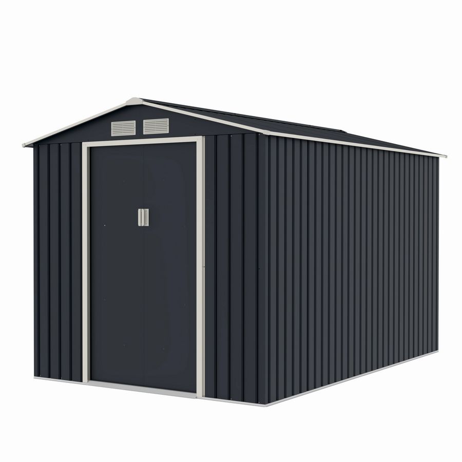 Casuta / magazie de gradina metalica MESTERINO Archer-Plus-C-3, gri/bej, 213x322x205 cm, cu usi culisante, baza metalica CADOU - Mobilier de gradina