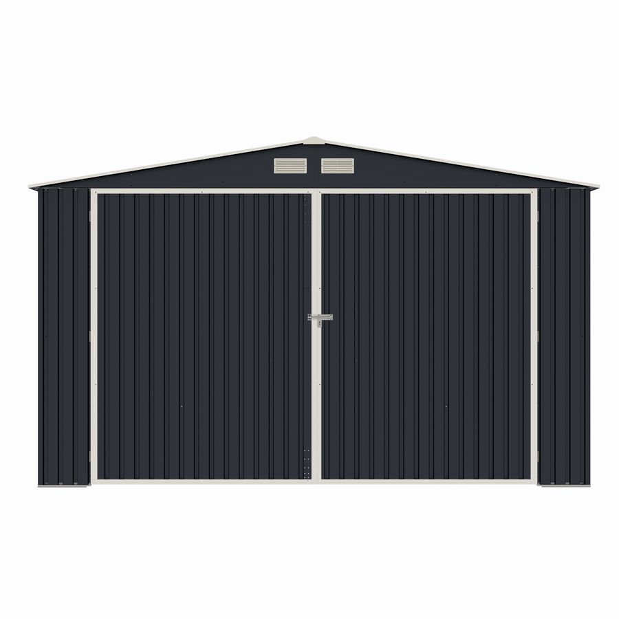 Garaj / depozit metalic MESTERINO S1004-C, gri/bej, 380x540x232 cm, cu usa dubla - Mobilier de gradina