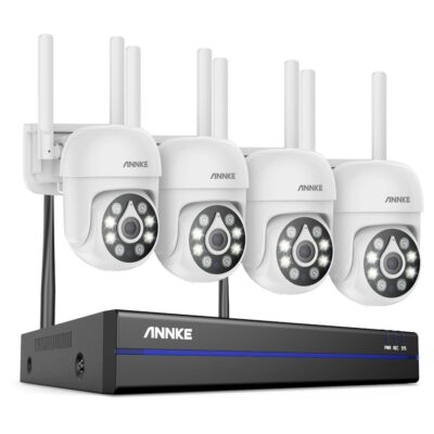 Sistem performant de supraveghere video WiFi ANNKE N98WHR+I51CP*4, NVR 8 canale, 4 camere tip Dome interior/exterior 5MP, Ultra HD/2k+, vedere nocturna IR, audio, rezistent la intemperii