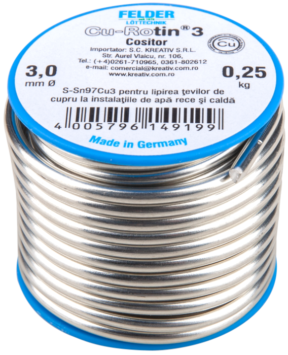 Aliaj pt Lipire Moale Sn97Cu3 Felder 3mm 250g - Consumabile sudura