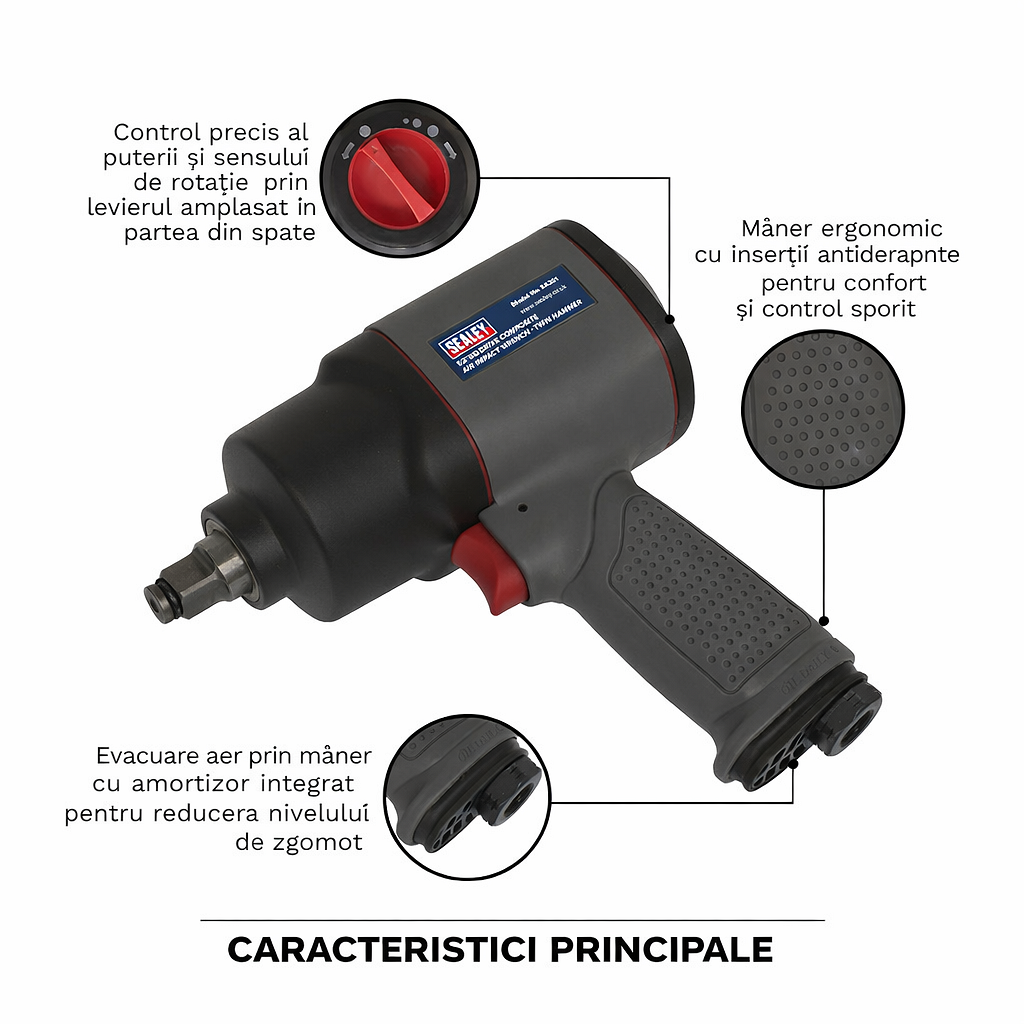 Pachet pistol de impact si chei tubulare, actionare 1/2" Sealey - Pistoale de impact si clicheti