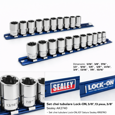 Set chei tubulare Lock-ON, 13 piese, 3/8” Sealey - Truse Scule