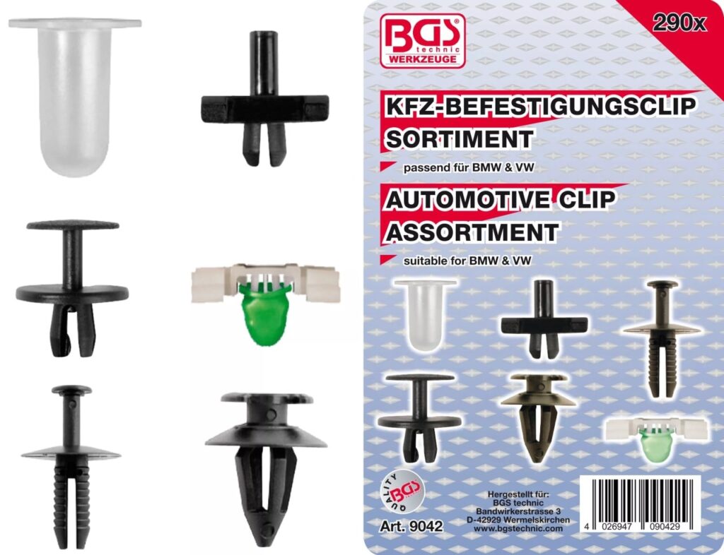 Clipsuri pentru tapiterie : BMW & Volkswagen, Audi , 290-piese, BGS 9042 - Consumabile etansare si fixare