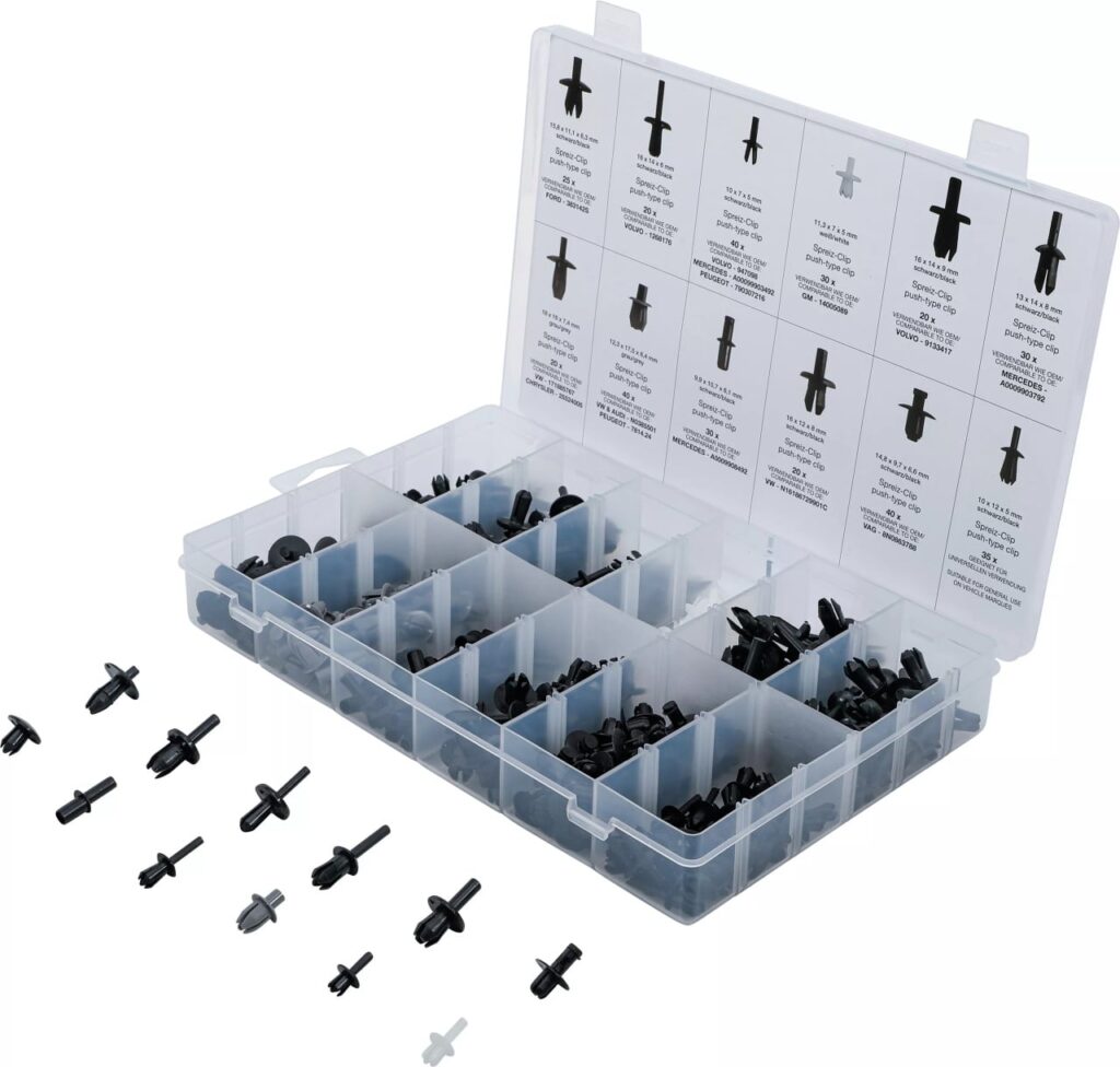 Clipsuri pentru tapiterie : VW, Audi, Volvo, Chrysler, Ford & Mercedes, 350-piese, BGS 9045 - Consumabile etansare si fixare