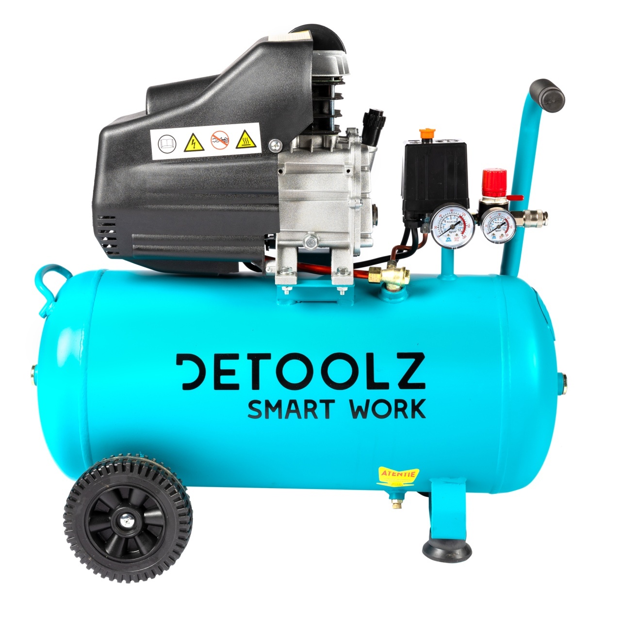Compresor Detoolz 50L cu ulei, 1680 W, debit 206L/min, 8 bar, 2 prize de aer – In lucru Compresor Detoolz 50L cu ulei, 1680 W, debit 206L/min, 8 bar, 2 prize de aer - In lucru