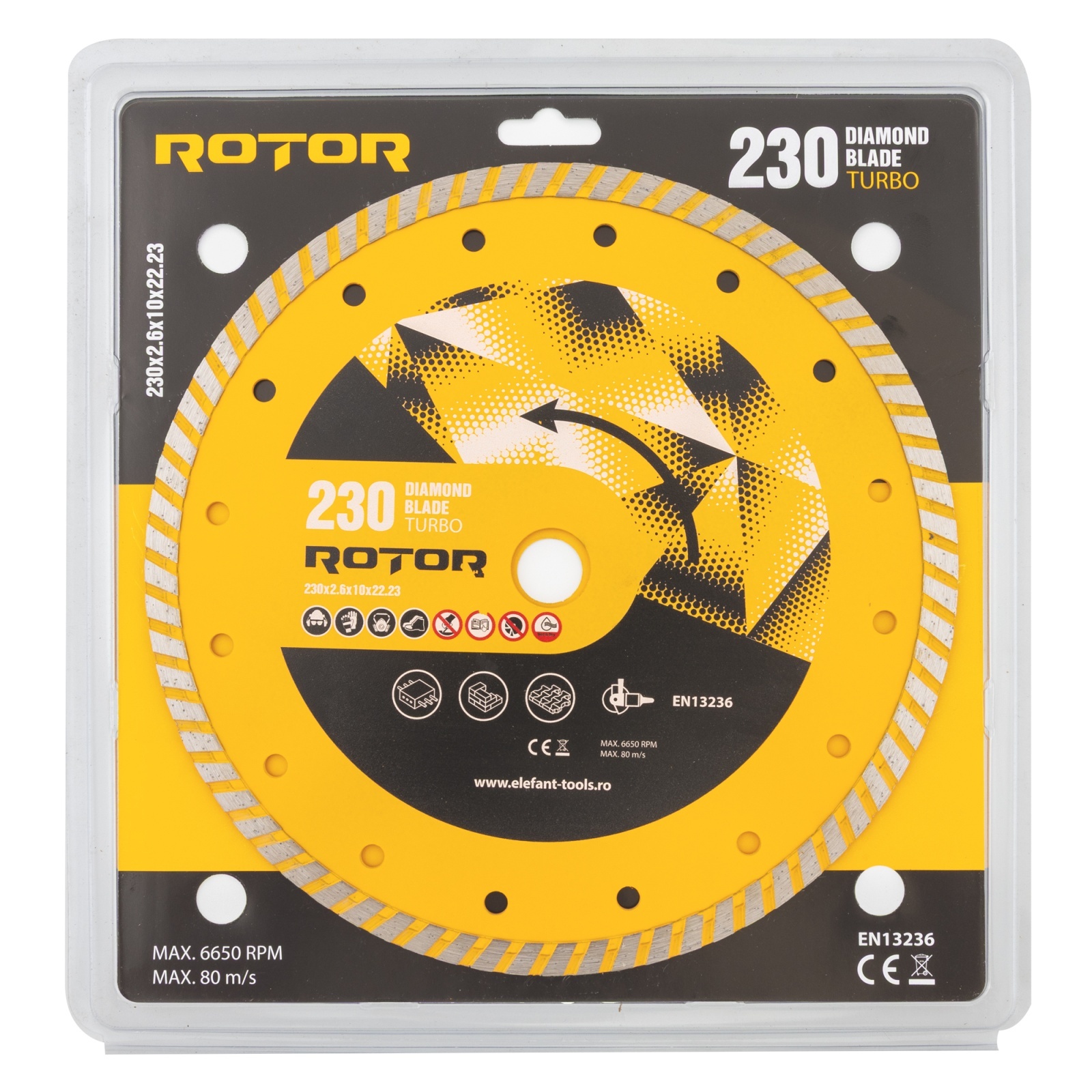 Disc diamantat turbo ROTOR 230×2.6x10x22.23 mm pentru beton armat – In lucru Disc diamantat turbo ROTOR 230x2.6x10x22.23 mm pentru beton armat - In lucru