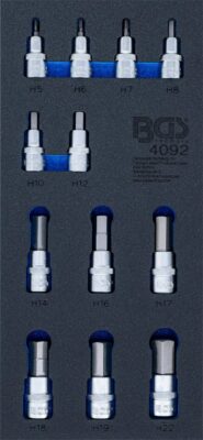 Echipare pentru dulap 1/3, Set biti hexagonali pe tubulara purtatoare act. 1/2", HEX 5-HEX 22, 12 piese, BGS 4092