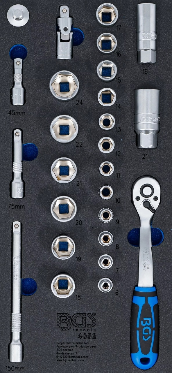 Echipare pentru dulap 1/3, set tubulare si actionari 3/8″, 26 piese, BGS 4052 – SimpleTools Echipare pentru dulap 1/3, set tubulare si actionari 3/8", 26 piese, BGS 4052 - SimpleTools