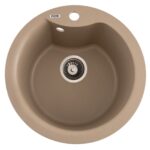 FCB-485WS/1, Chiuveta de bucatarie din granit cu cuva rotunda, seria WAVE, Sahara, 485x210 mm, FLOW - In lucru
