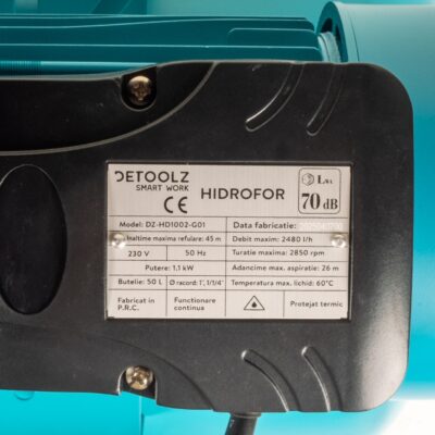 Hidrofor Detoolz 1.1 kW, debit maxim 2480lh, inaltime maxima de pompare 45m, corp pompa fonta, butelie 50L, ejector - SimpleTools