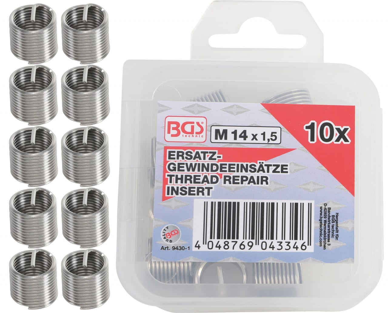 Insertii Helicoil pentru reparatii filete M14x1.5, 10 piese, BGS 9430-1 – SimpleTools Insertii Helicoil pentru reparatii filete M14x1.5, 10 piese, BGS 9430-1 - SimpleTools