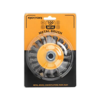 Perie de sarma conica cu noduri ROTOR 100mm M14 - In lucru