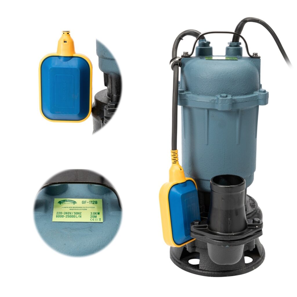 Pompa apa murdara Micul Fermier, 3 kW, debit maxim 25000 l/h, inaltime maxima de pompare 20 m, corp pompa fonta, cu plutitor - Pompe apa