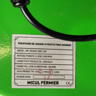 Razatoare de legume si fructe fara samburi Micul Fermier, 1.1KW, capacitate de productie 1200Kg/h, volum 35L - Zdrobitoare