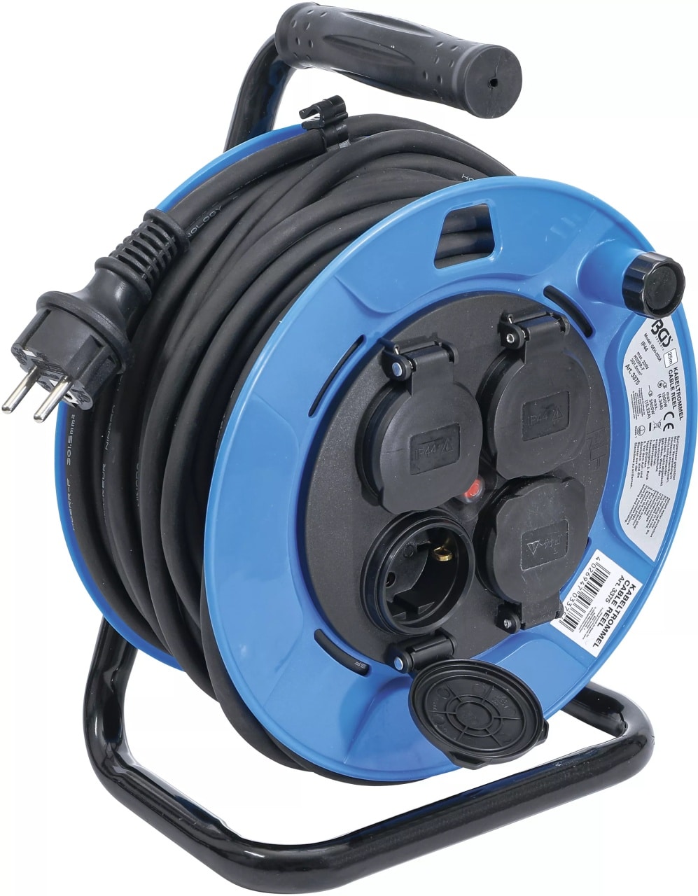 Rola prelungitor cablu electric 25 m, sectiune 3 x1, 5 mm², 4 prize cu capac inchidere, IP 44, 3500 W, BGS 3375 – SimpleTools Rola prelungitor cablu electric 25 m, sectiune 3 x1, 5 mm², 4 prize cu capac inchidere, IP 44, 3500 W, BGS 3375 - SimpleTools