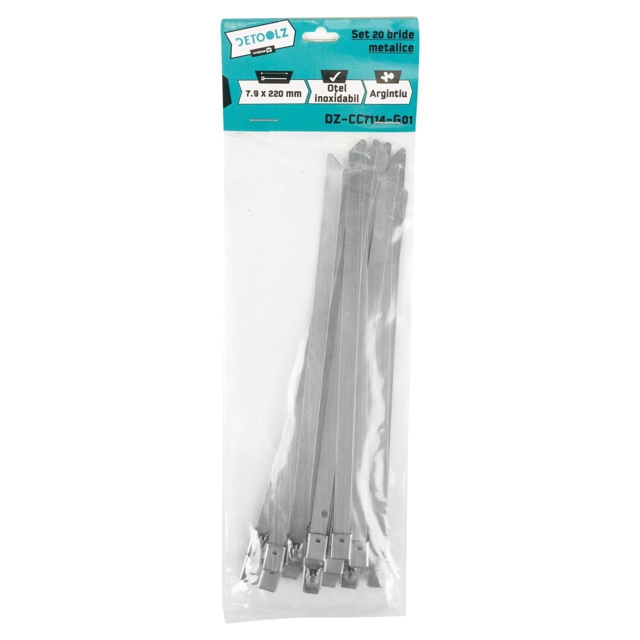 Set 20 bride metalice Detoolz 7.9x200mm – In lucru Set 20 bride metalice Detoolz 7.9x200mm - In lucru
