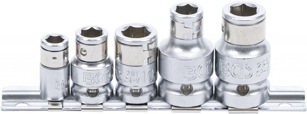 Set adaptoare biţi cu bila de blocare, Patrat interior 6, 3 mm (1/4") / 10 mm (3/8") / 12, 5 mm (1/2"), 5 piese, BGS 70103 - Chei Tubulare cu Biti