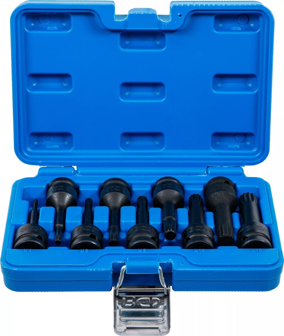 Set biti Spline (XZN) M4 – M16, lungime 75mm, antrenare 1/2″ 9 piese, BGS 5482 – SimpleTools Set biti Spline (XZN) M4 - M16, lungime 75mm, antrenare 1/2" 9 piese, BGS 5482 - SimpleTools