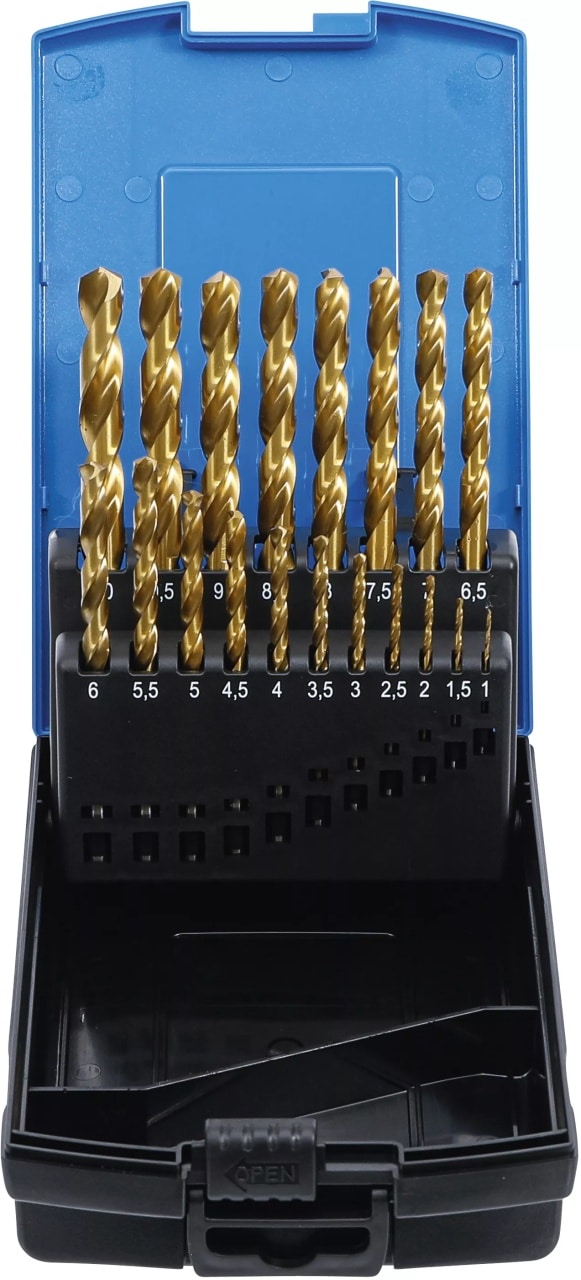 Set burghie 1-10mm HSS-G acoperite cu Titan, 19 piese, BGS 2040 - Seturi Burghie si Freze