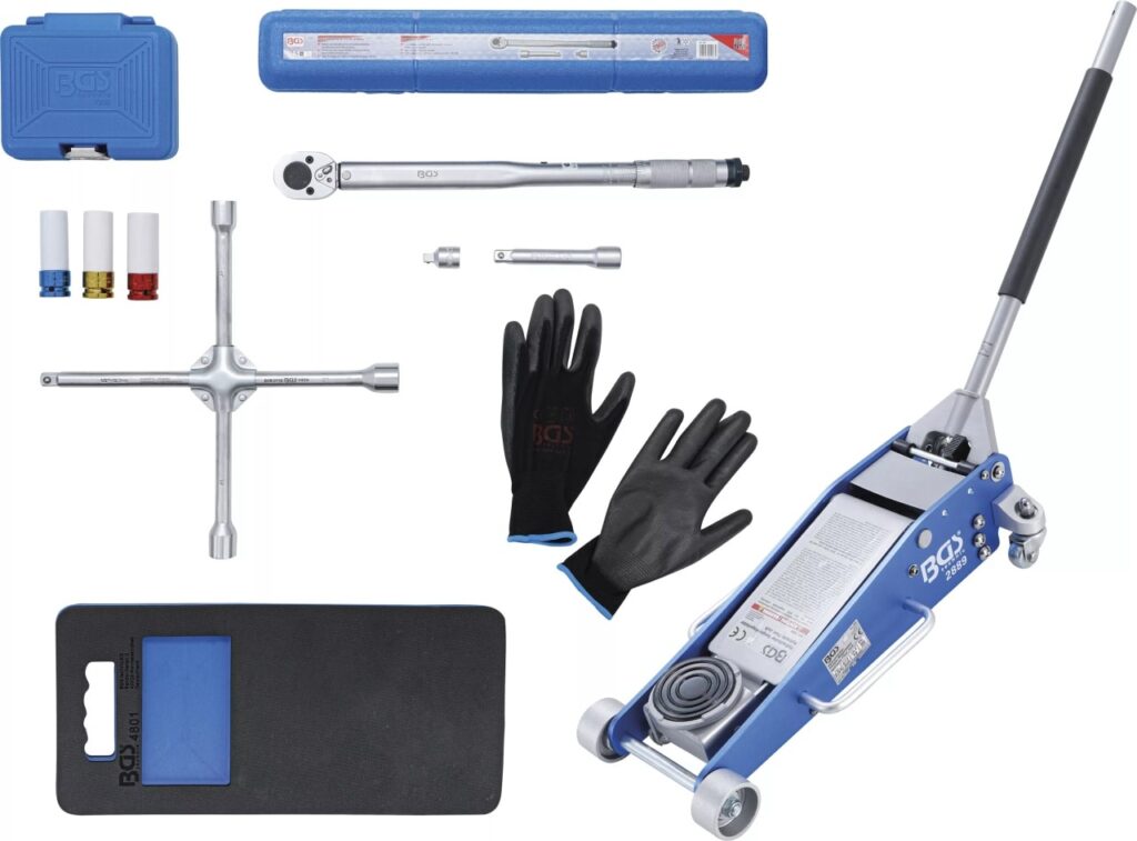 Set chei de roti cu cric crocodil 2.5 t pentru inlocuit roata, 10 piese, BGS 9681 - Cricuri si capre