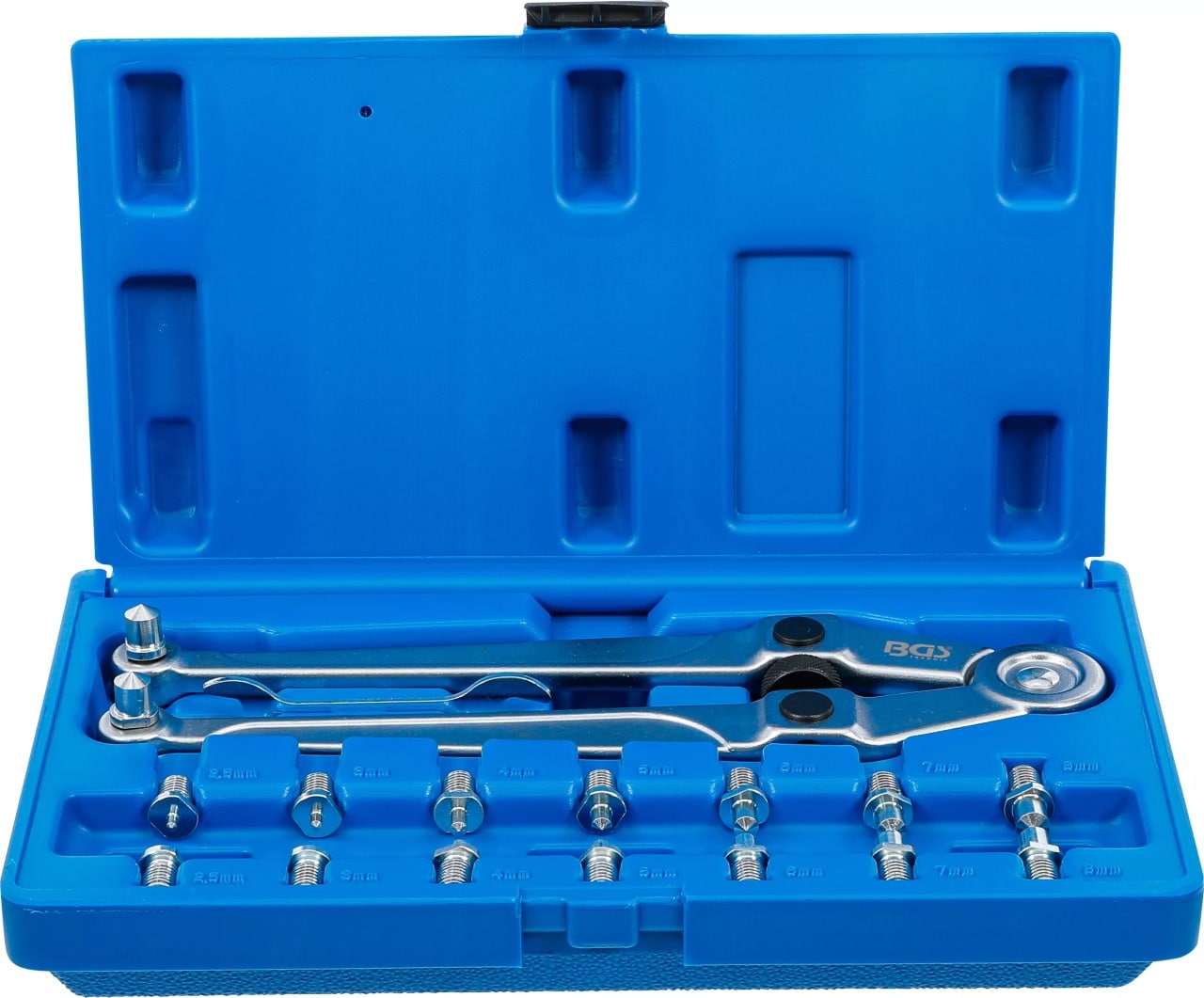Set cheie cu doi pini ajustabila + 8perechi de pini, 2.5-3-4-5-6-7-8-9mm, BGS 1464 – SimpleTools Set cheie cu doi pini ajustabila + 8perechi de pini, 2.5-3-4-5-6-7-8-9mm, BGS 1464 - SimpleTools