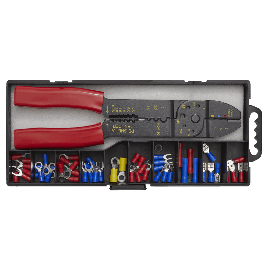 Set cleste de sertizat, 230mm, cu conectori, 50 piese - Clesti speciali si cabluri pornire