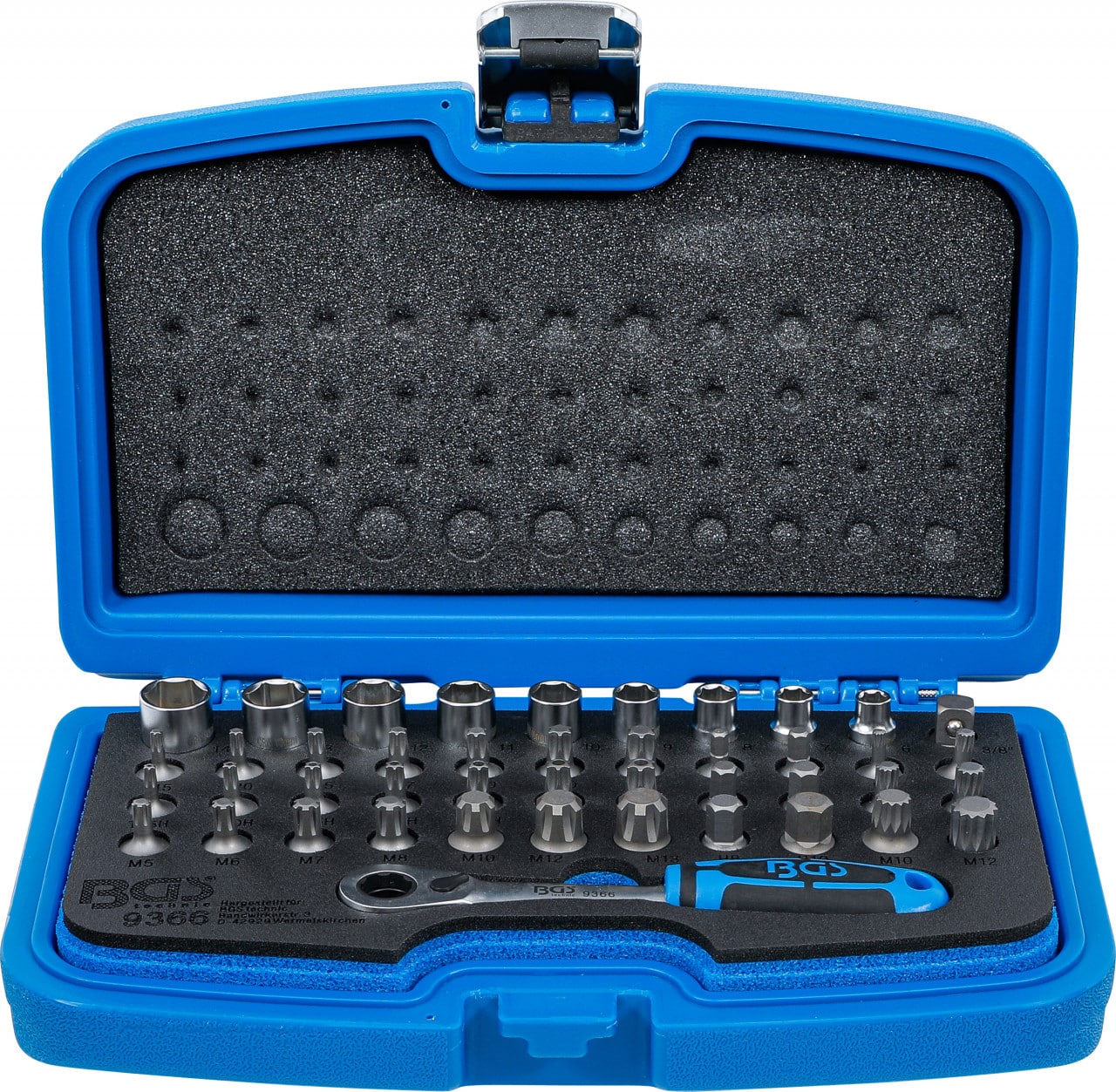 Set de biti combinati Imbus, Spline (XZN), Ribe + tubulare si clichet cu antrenare profil 12mm, 44 piese, BGS 9366 – SimpleTools Set de biti combinati Imbus, Spline (XZN), Ribe + tubulare si clichet cu antrenare profil 12mm, 44 piese, BGS 9366 - SimpleTools