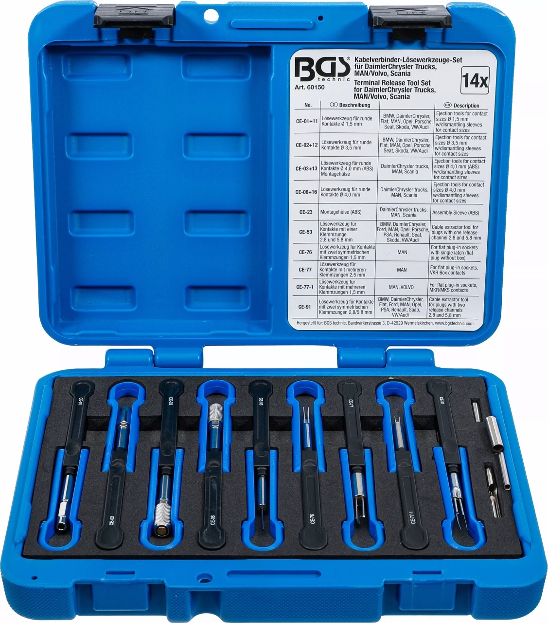 Set demontat terminale din prize si cuple electrice pentru MAN+Volvo, 14 piese, BGS 60150 – SimpleTools Set demontat terminale din prize si cuple electrice pentru MAN+Volvo, 14 piese, BGS 60150 - SimpleTools