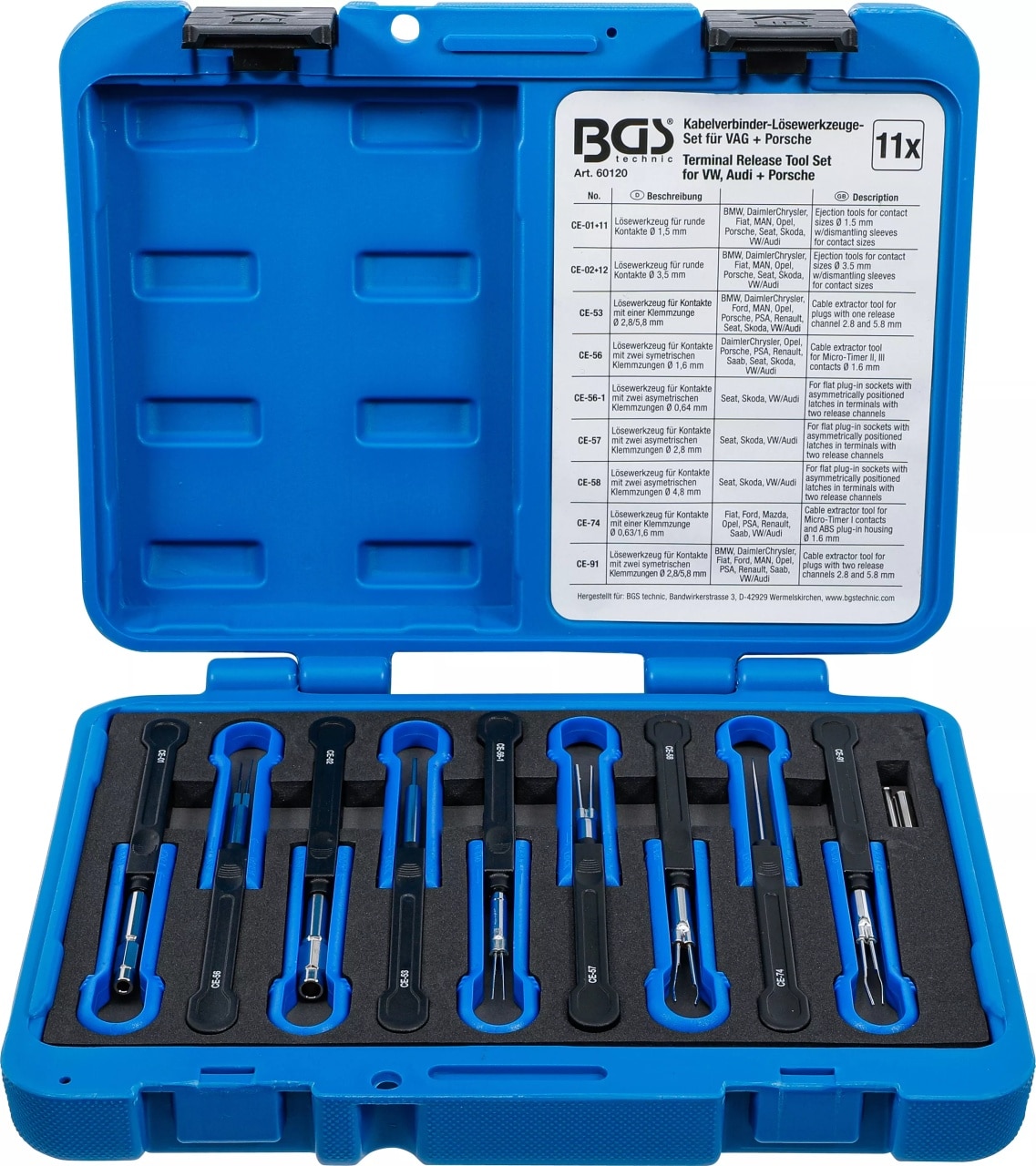 Set demontat terminale din prize si cuple electrice pentru VAG+Porsche, 11 piese, BGS 60120 – SimpleTools Set demontat terminale din prize si cuple electrice pentru VAG+Porsche, 11 piese, BGS 60120 - SimpleTools