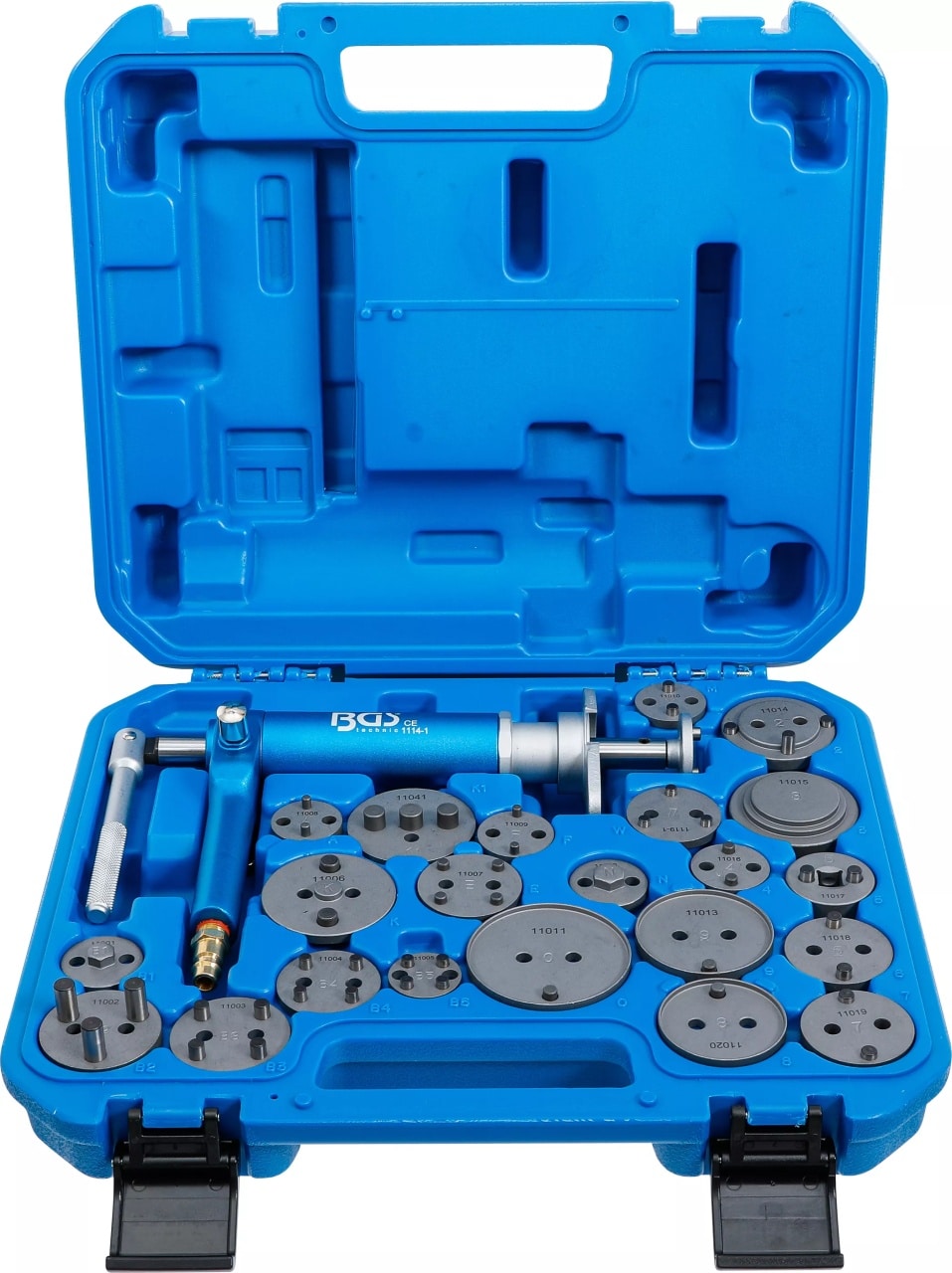 Set presa etrier pneumatica pentru inlocuit placute de frana, 22 piese, BGS 1114 – SimpleTools Set presa etrier pneumatica pentru inlocuit placute de frana, 22 piese, BGS 1114 - SimpleTools