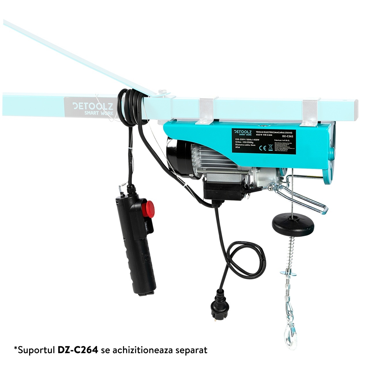 Troliu electric (macara) 250kg 450W fir 3mm – SimpleTools Troliu electric (macara) 250kg 450W fir 3mm - SimpleTools