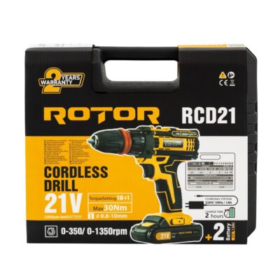 Trusa autofiletanta pe acumulator 21V ROTOR RCD21 + biti, 1350 RPM, Brushless - Masini de gaurit si insurubat cu acumulator
