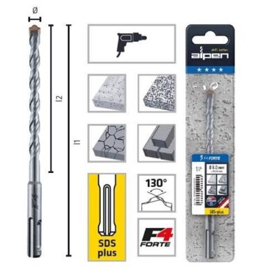 Burghiu pentru beton, ALPEN SDS PLUS, F4 Forte 2   MUCHII, 25X1000/950