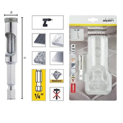Carota diamantata pentru placi ceramice, ALPEN PROFI DIAMANT, coada hexagonala (1/4"), 6X60