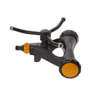 Aspersor rotativ Fiskars, cap metalic, cu roti
