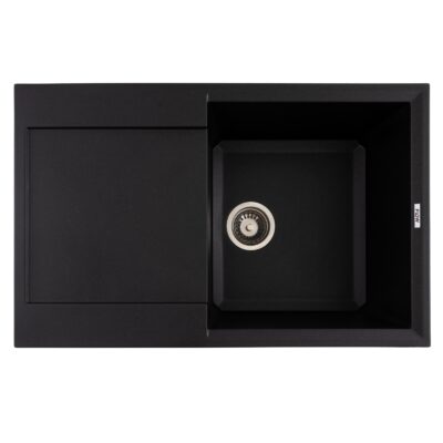 FCB-7849HBM/1T, Chiuveta de bucatarie din granit cu o cuva si scurgator, seria HORIZON, Black/Metallic 780x495x230 mm, FLOW