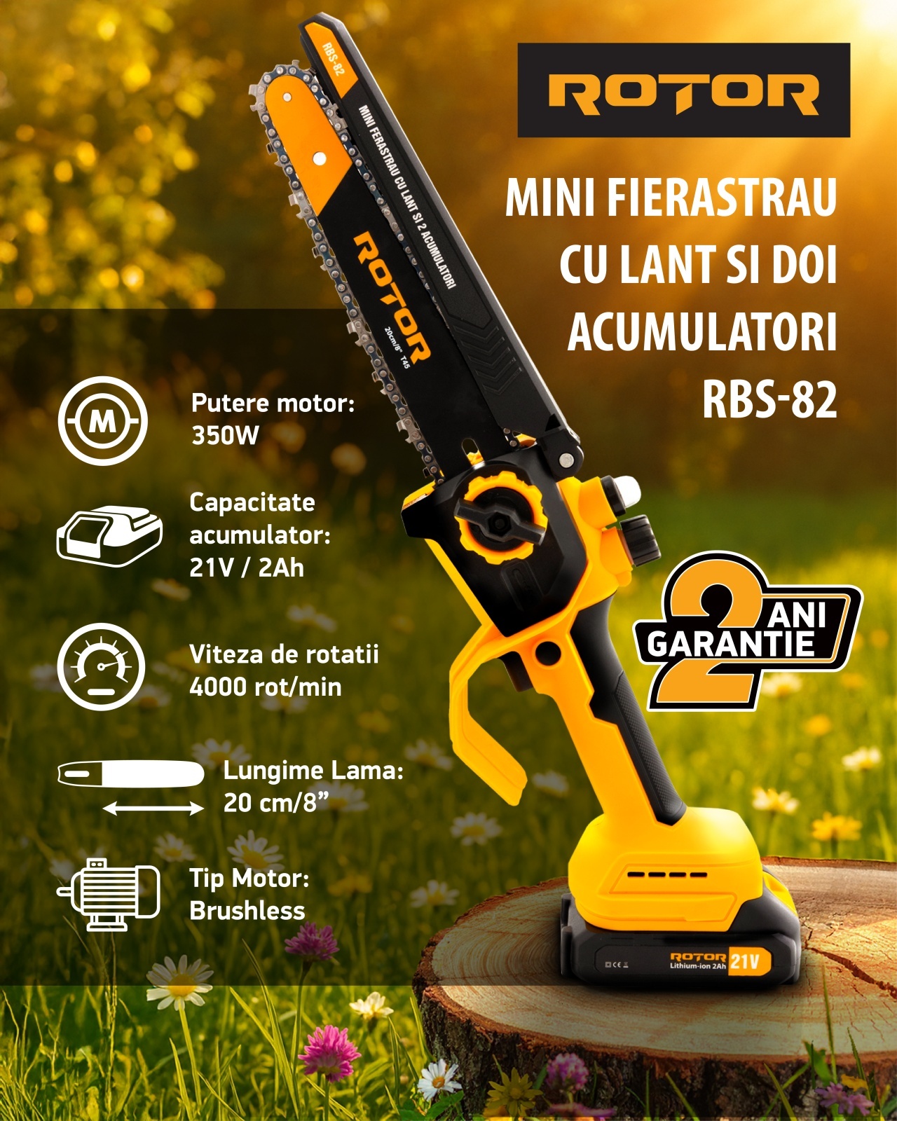 Mini drujba 8″ pe acumulator cu 2 acumulatori 21V /2Ah si incarcator ROTOR RBS-82 – SimpleTools Mini drujba 8" pe acumulator cu 2 acumulatori 21V /2Ah si incarcator ROTOR RBS-82 - SimpleTools