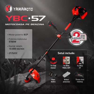 Motocoasa pe benzina Yamamoto YBC-57 6CP, 52CC, 2T