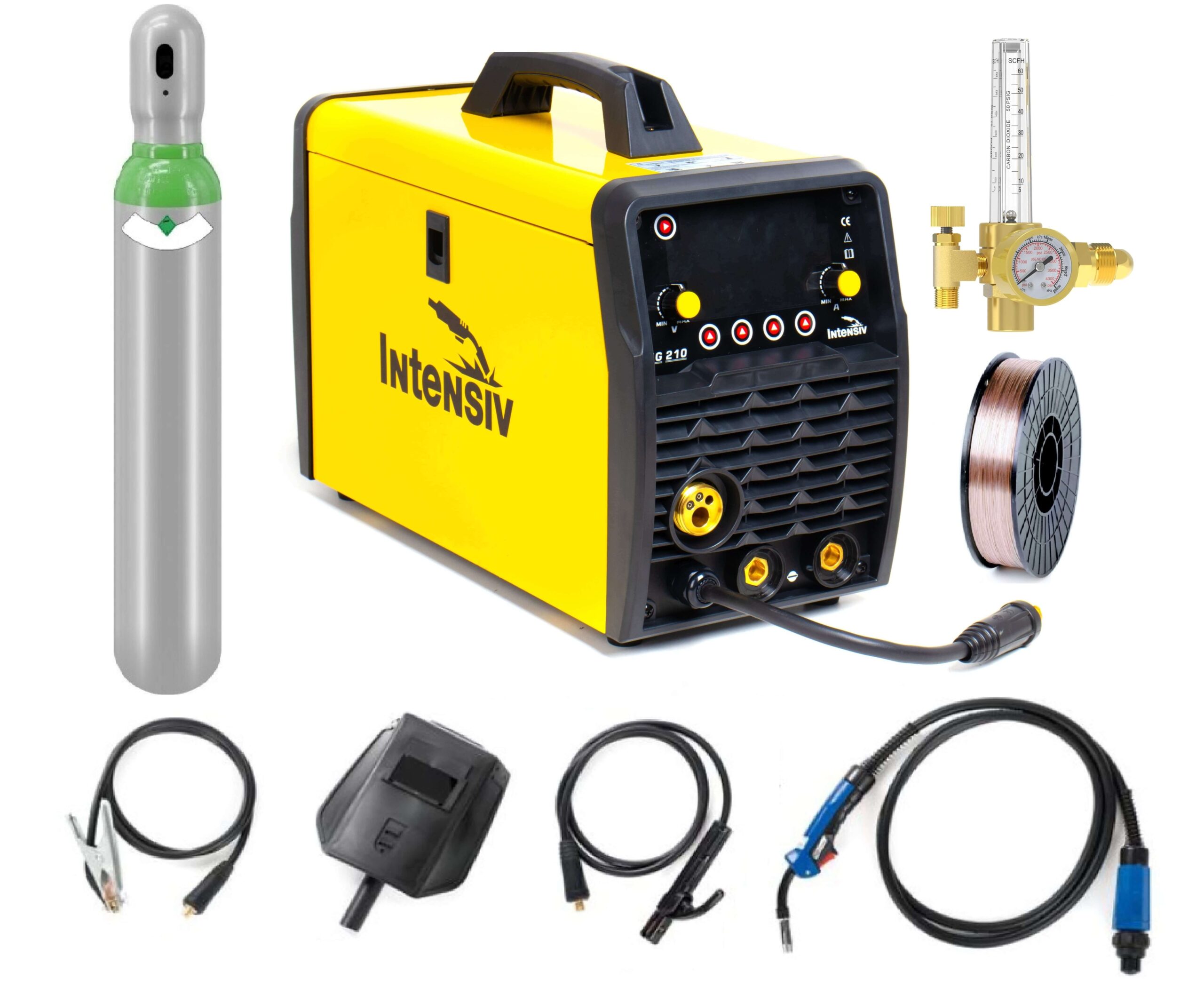 Pachet complet sudura MIG/MAG: MIG 210 Intensiv, 230 V, 200 A, Butelie corgon 8l (plina), rola otel 5kg – 0.8mm – SimpleTools Pachet complet sudura MIG/MAG: MIG 210 Intensiv, 230 V, 200 A, Butelie corgon 8l (plina), rola otel 5kg - 0.8mm - SimpleTools
