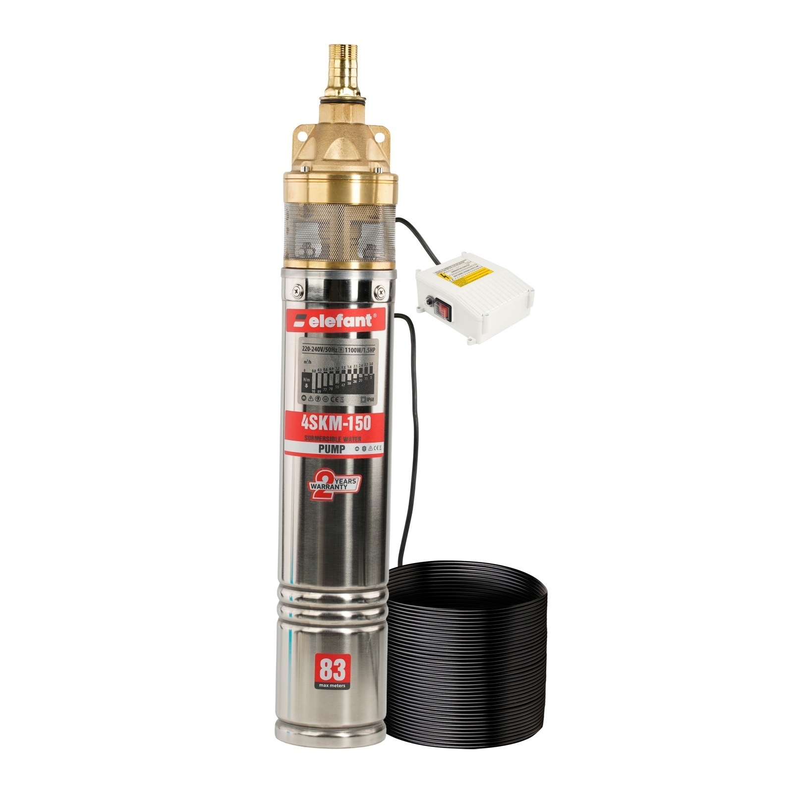 Pompa submersibila Elefant 4SKM150 cu panou de control, 1300W, debit 50 l/min, inaltime refulare 89 m – SimpleTools Pompa submersibila Elefant 4SKM150 cu panou de control, 1300W, debit 50 l/min, inaltime refulare 89 m - SimpleTools