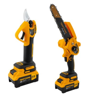 Set mini fierastrau CS1 si Foarfeca de gradina GS1 pe acumulator ROTOR, 500 W,600 W 4500 rot/min, 21 V 3 Ah