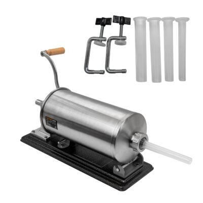 Aparat manual de facut carnati ROTOR RY-2010PA, orizontal, 5,5 kg, cuva rabatabila din inox alimentar, 4 palnii, fixare pe masa cu cleme