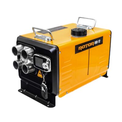 Incalzitor diesel ROTOR RID-12, 12 kW, 12V/24V/230V, rezervor 5 L, 4 iesiri aer cald din aluminiu, control LCD, telecomanda, portabil
